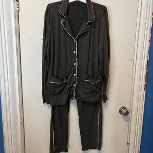 Dark Gray Pajama Set with White Trim